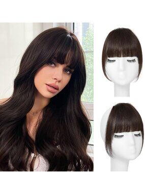 Dark Brown Clip-In Bangs | Real Human Hair French Curtain Fringe Extensions